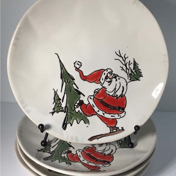 4 Salad / Dessert Plates Eli & Ana Handmade Whimsy Santa 8 1/2"  New - Picture 7 of 9